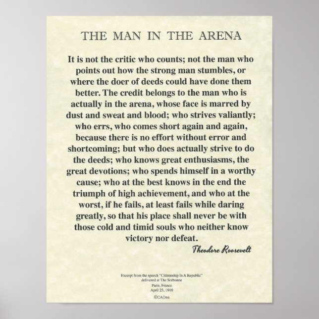 Mannen i Arena-citatet av Theodore Roosevelt Poster (Framsidan)