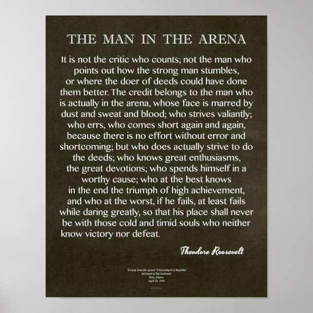 Mannen i Arena-citatet av Theodore Roosevelt Poster (Framsidan)