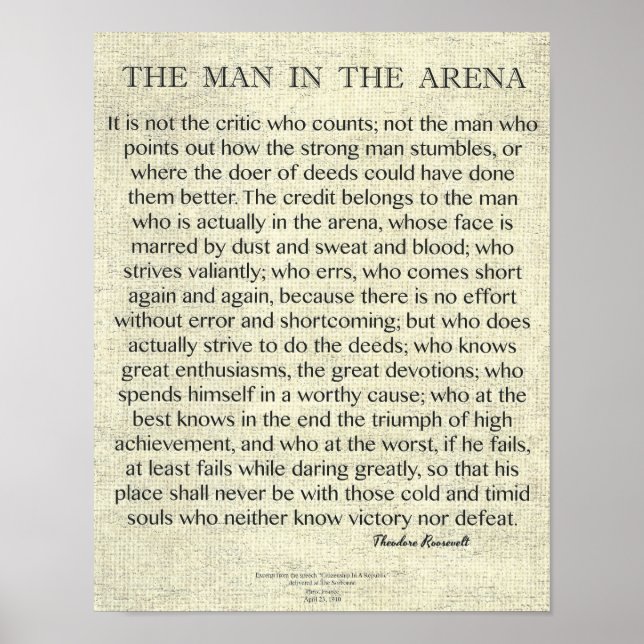 Mannen i Arena-citatet av Theodore Roosevelt Poster (Framsidan)