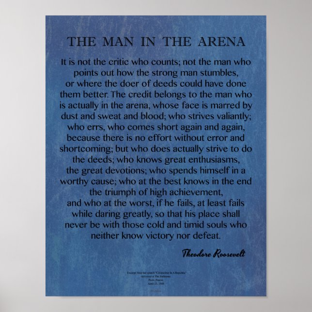 Mannen i Arena-citatet av Theodore Roosevelt Poster (Framsidan)