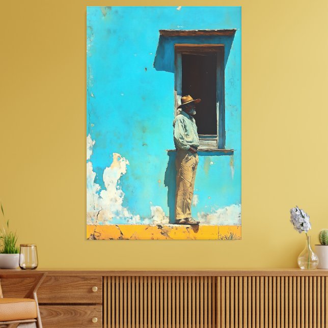 Mannen i skuggan - en Rustik kubansk scen Canvastryck (Insitu (Vardagsrum))