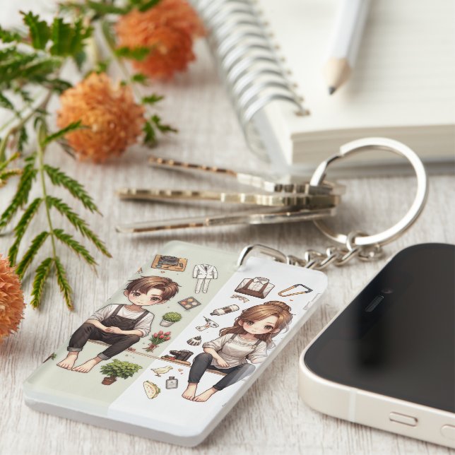 Mannen, kvinnan över. 1 akrylnyckelkedja nyckelring (Högra Framsidan)