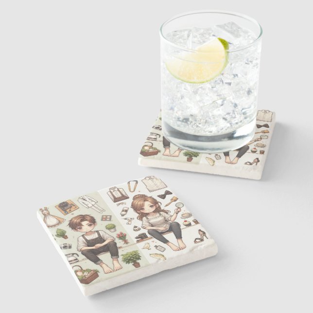 Mannen, kvinnan ver.1 Stone Coaster Stenunderlägg (Sidan)