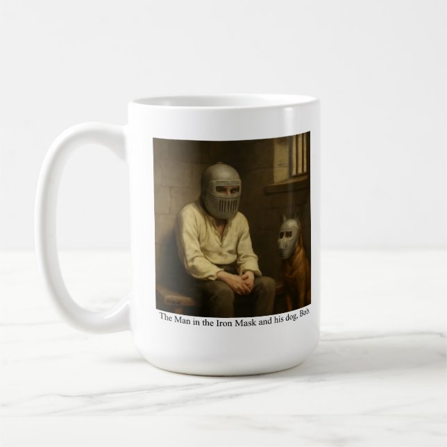 Mannen med järnmasken och hans hund, Bob. Kaffemugg (Vänster)