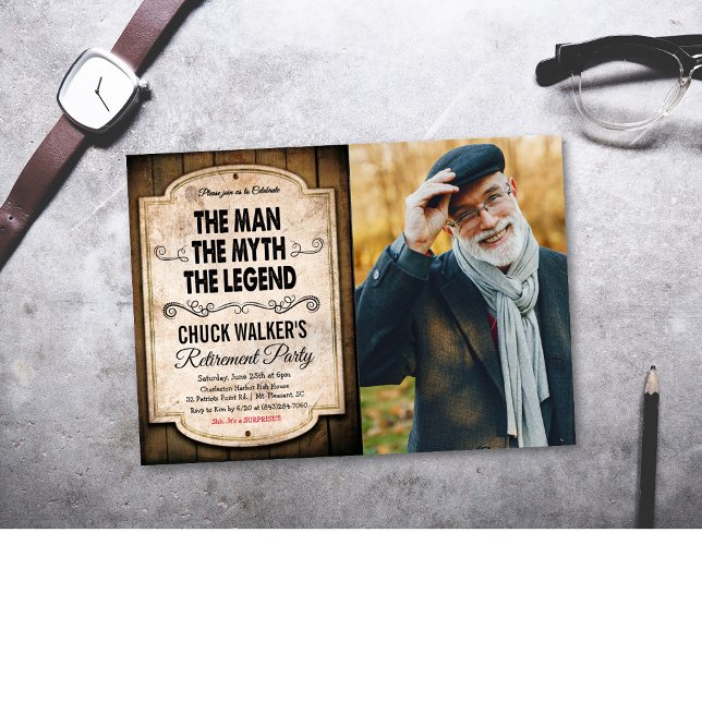 Mannen Myt Legend Pensionärsinbjudan Inbjudningar (Skapare uppladdad)