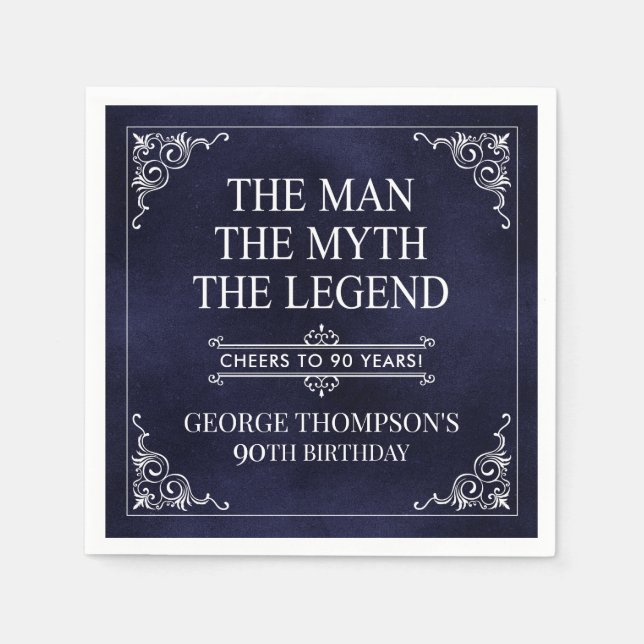 Mannen, myten, den 90:e födelsedagsblått pappersservett (Framsidan)