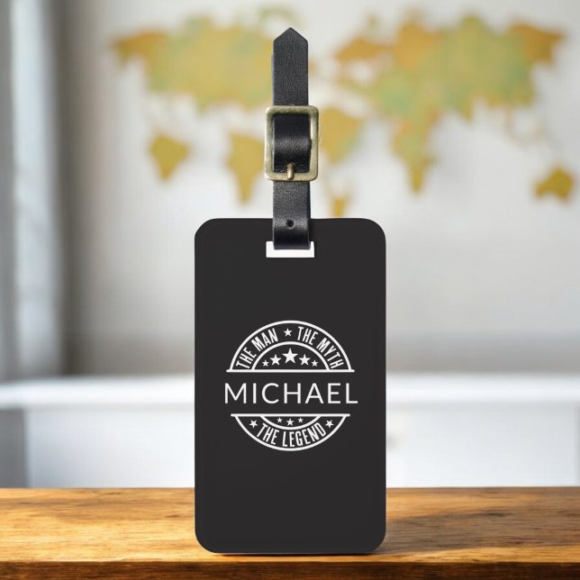 Mannen myten det egna namnet på förklaringen bagagebricka (Skapare uppladdad)