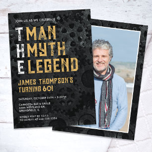 Mannen Myten Legenden 60-års Födelsedagsfoto Inbjudningar
