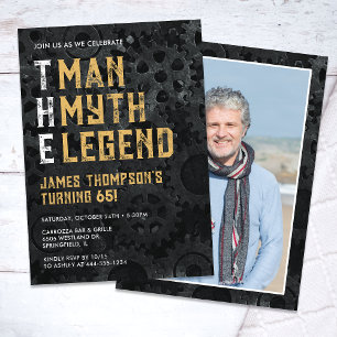 Mannen Myten Legenden 65-års Födelsedagsfoto Inbjudningar