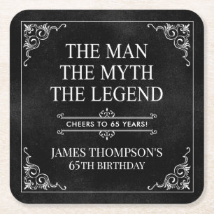 Mannen Myten Legenden 65-årsdag Svart Underlägg Papper Kvadrat