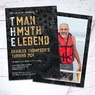 Mannen Myten Legenden 70-års Födelsedagsfoto Inbjudningar