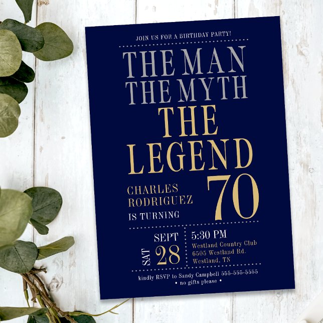  Mannen Myten Legenden 70-årsfest Inbjudningar (Skapare uppladdad)