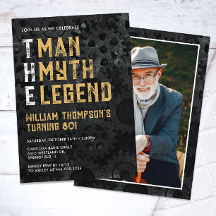 Mannen Myten Legenden 80-års Födelsedagsfoto Inbjudningar