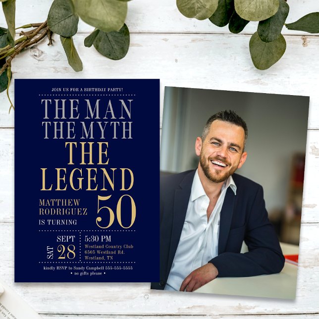 Mannen Myten Legenden Foto 50-årsdag Inbjudningar (Skapare uppladdad)