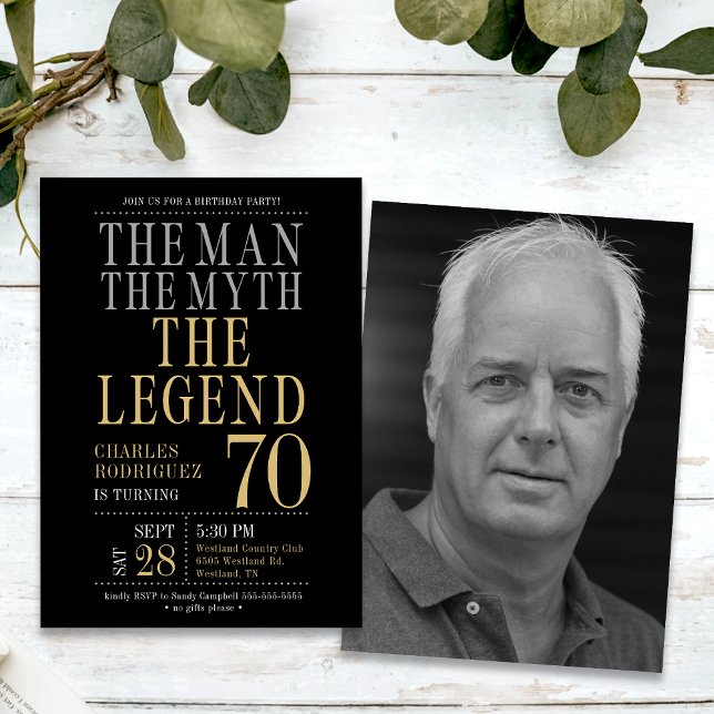 Mannen Myten Legenden Foto 70-årsdag Inbjudningar (Skapare uppladdad)