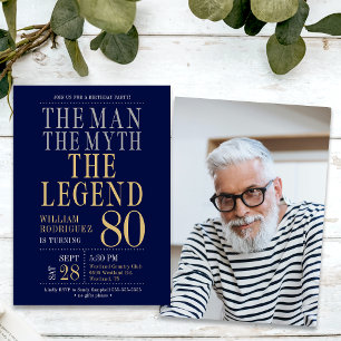 Mannen Myten Legenden Foto 80-årsdag Inbjudningar