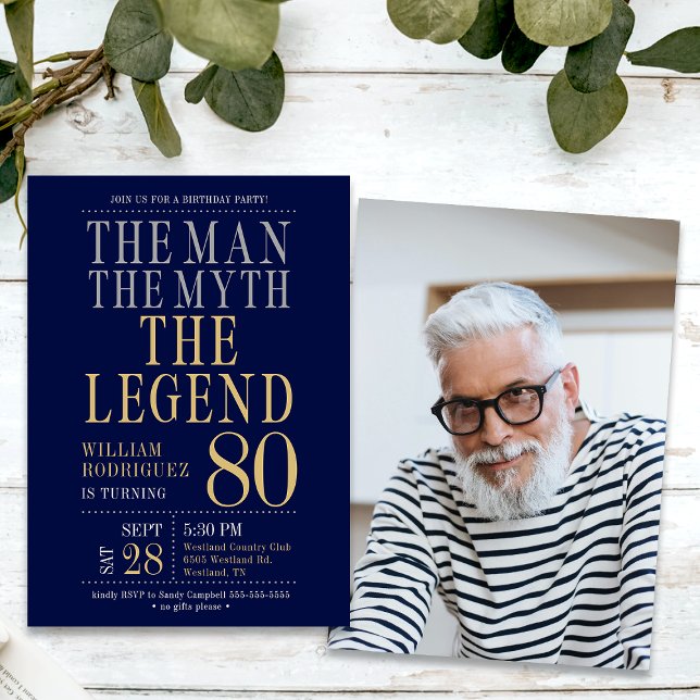 Mannen Myten Legenden Foto 80-årsdag  Inbjudningar (Skapare uppladdad)