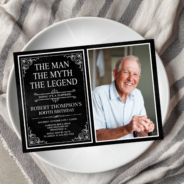 Mannen Myten Legenden Överraskning 100-årsdag Inbjudningar (Skapare uppladdad)