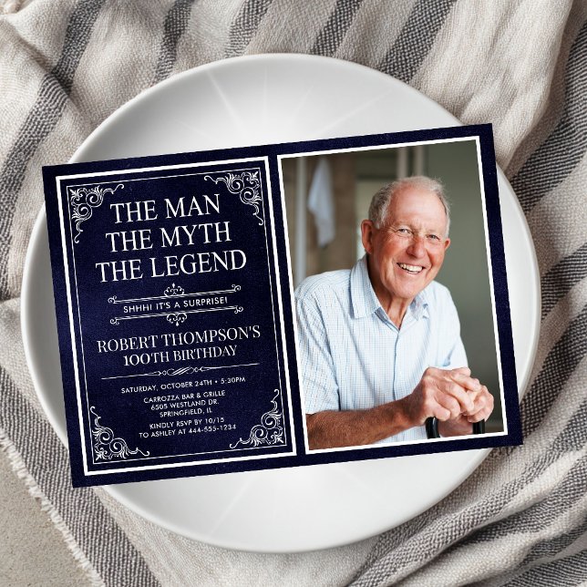 Mannen Myten Legenden Överraskning 100-årsdag Inbjudningar (Skapare uppladdad)