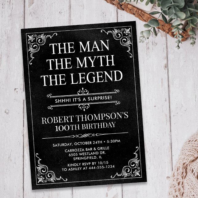 Mannen Myten Legenden Överraskning 100-årsdag Inbjudningar (Skapare uppladdad)