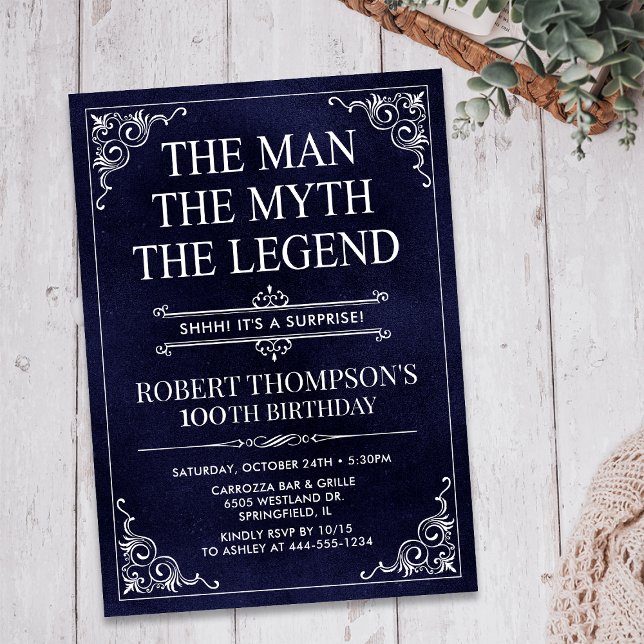 Mannen Myten Legenden Överraskning 100-årsdag Inbjudningar (Skapare uppladdad)