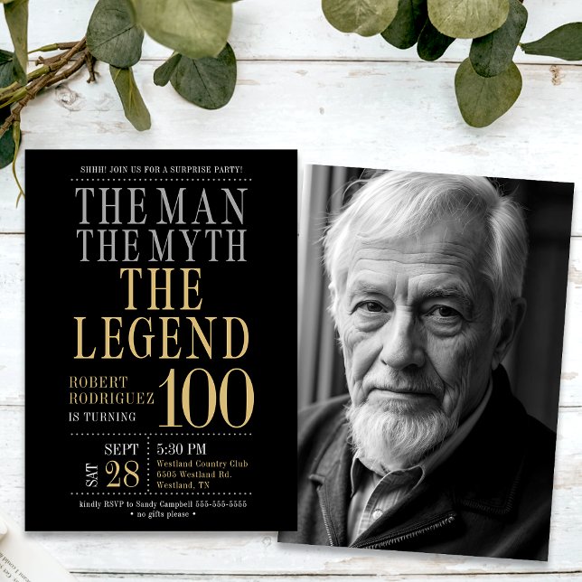 Mannen Myten Legenden Överraskning 100-årsdag  Inbjudningar (Skapare uppladdad)