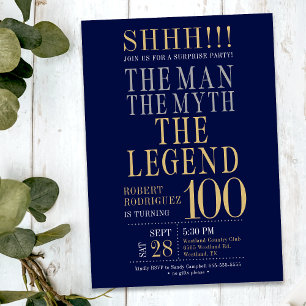 Mannen Myten Legenden Överraskning 100-årsdag Inbjudningar