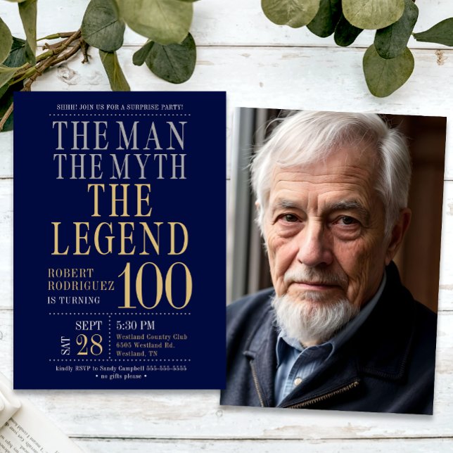 Mannen Myten Legenden Överraskning 100-årsdag  Inbjudningar (Skapare uppladdad)