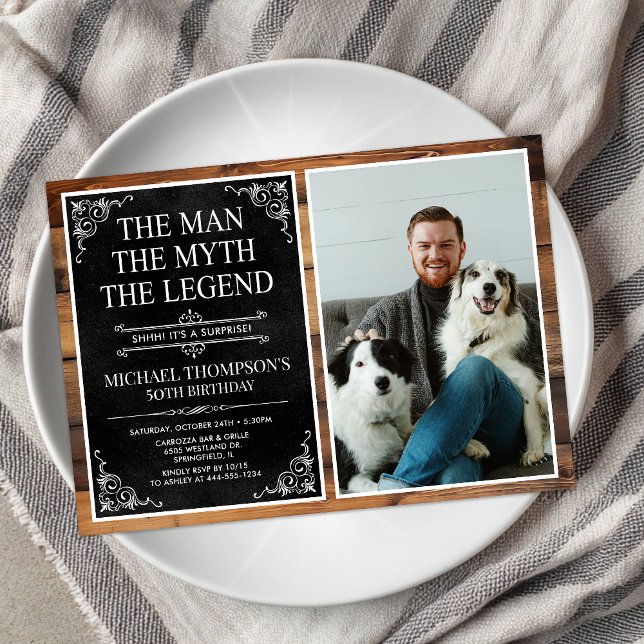 Mannen Myten Legenden Överraskning 50-årsdag Inbjudningar (Skapare uppladdad)