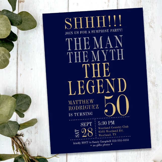 Mannen Myten Legenden Överraskning 50-årsdag Inbjudningar (Skapare uppladdad)