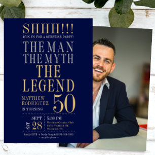Mannen Myten Legenden Överraskning 50-årsdag Inbjudningar