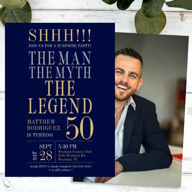 Mannen Myten Legenden Överraskning 50-årsdag Inbjudningar (Skapare uppladdad)