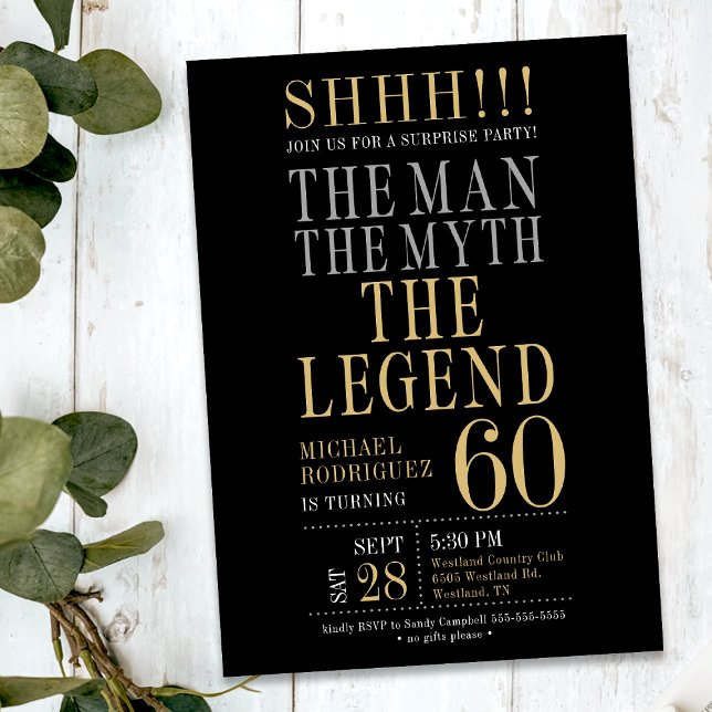 Mannen Myten Legenden Överraskning 60-årsdag Inbjudningar (Skapare uppladdad)