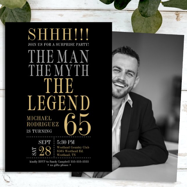 Mannen Myten Legenden Överraskning 65-årsdag Inbjudningar (Skapare uppladdad)