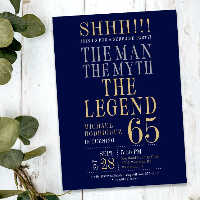 Mannen Myten Legenden Överraskning 65-årsdag Inbjudningar (Skapare uppladdad)