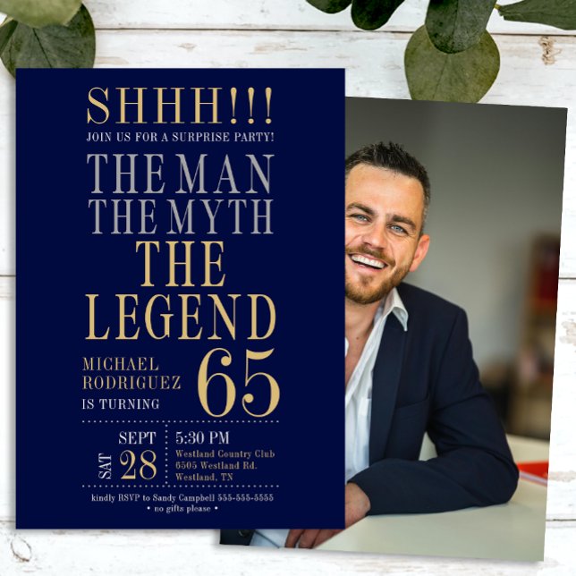 Mannen Myten Legenden Överraskning 65-årsdag Inbjudningar (Skapare uppladdad)