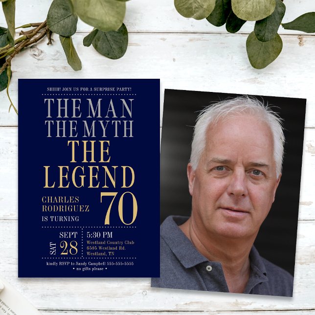 Mannen Myten Legenden Överraskning 70-årsdag Inbjudningar (Skapare uppladdad)