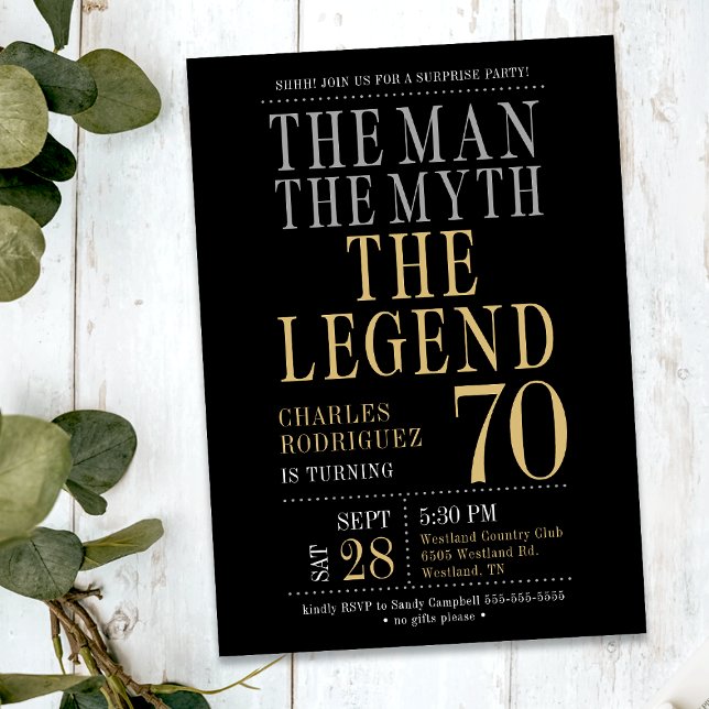 Mannen Myten Legenden Överraskning 70-årsdag Inbjudningar (Skapare uppladdad)