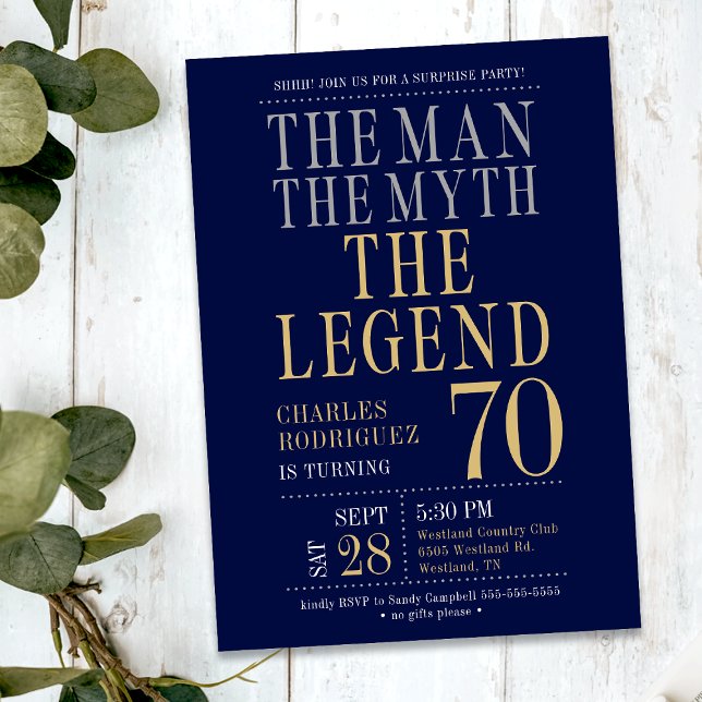 Mannen Myten Legenden Överraskning 70-årsdag Inbjudningar (Skapare uppladdad)
