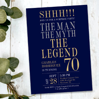 Mannen Myten Legenden Överraskning 70-årsdag Inbjudningar