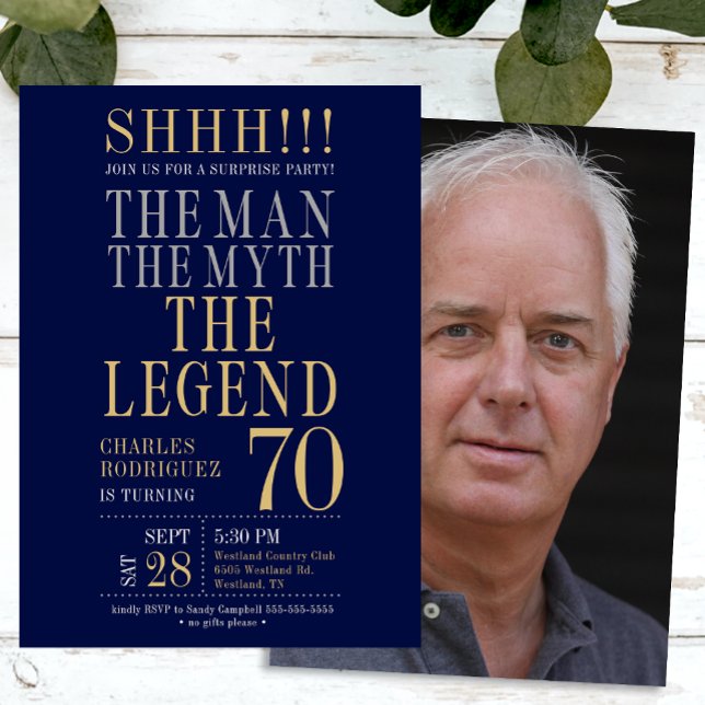 Mannen Myten Legenden Överraskning 70-årsdag Inbjudningar (Skapare uppladdad)