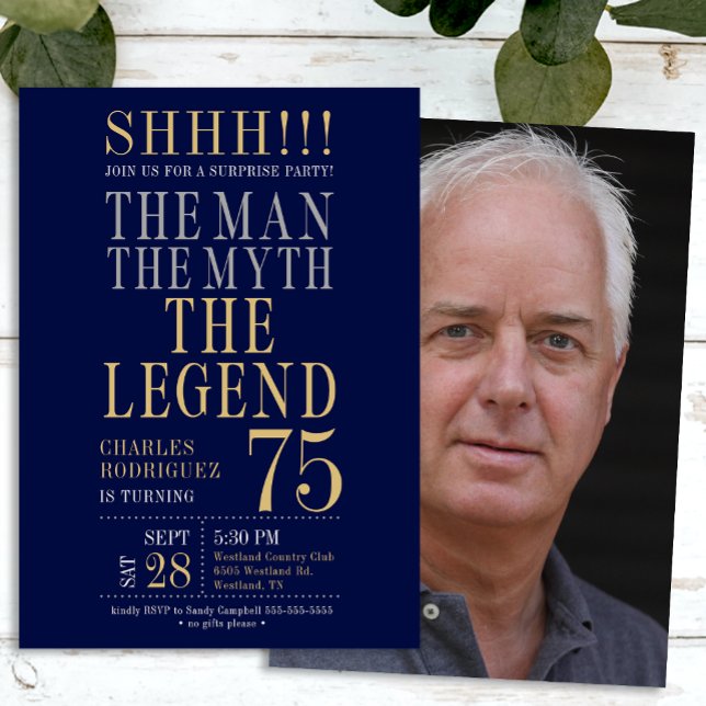 Mannen Myten Legenden Överraskning 75-årsdag Inbjudningar (Skapare uppladdad)