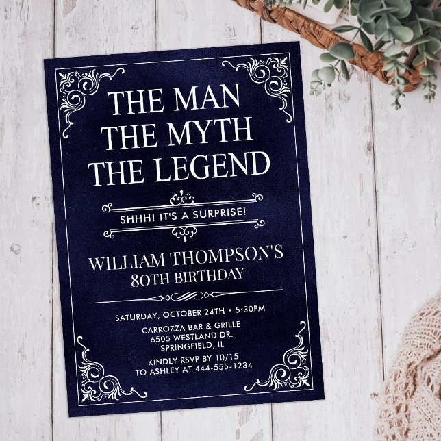 Mannen Myten Legenden Överraskning 80-årsdag Inbjudningar (Skapare uppladdad)