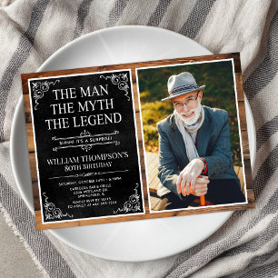 Mannen Myten Legenden Överraskning 80-årsdag Inbjudningar