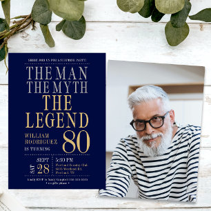 Mannen Myten Legenden Överraskning 80-årsdag Inbjudningar