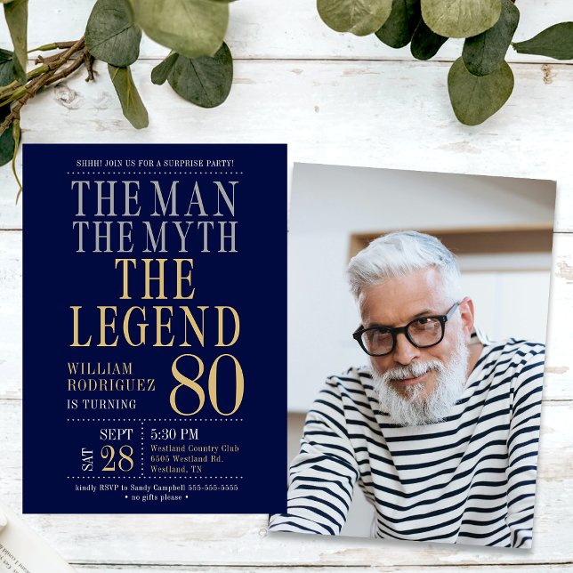 Mannen Myten Legenden Överraskning 80-årsdag Inbjudningar (Skapare uppladdad)