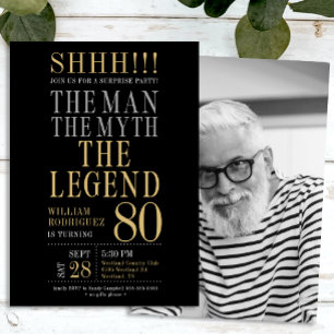 Mannen Myten Legenden Överraskning 80-årsdag Inbjudningar