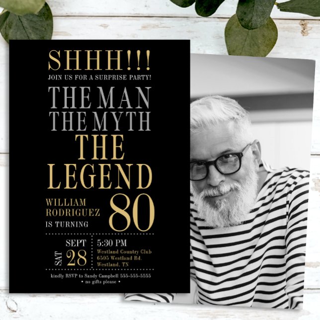 Mannen Myten Legenden Överraskning 80-årsdag Inbjudningar (Skapare uppladdad)