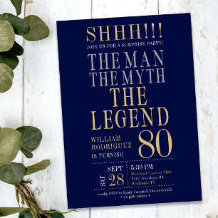 Mannen Myten Legenden Överraskning 80-årsdag Inbjudningar