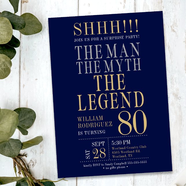 Mannen Myten Legenden Överraskning 80-årsdag Inbjudningar (Skapare uppladdad)